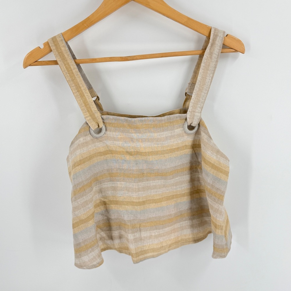 Sancia Anthropologie Striped Linen Tank Top Tan Gold Medium Boho NEW Earthy